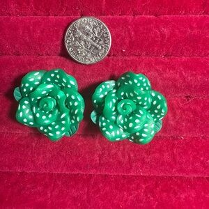 Handmade Clay Material Green Polka Dot Rose Earrings